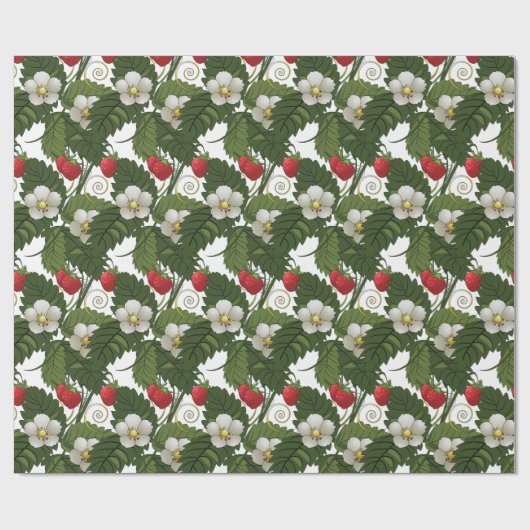 Rote Erdbeeren und Grüne Blätter Geschenkpapier (Flach)