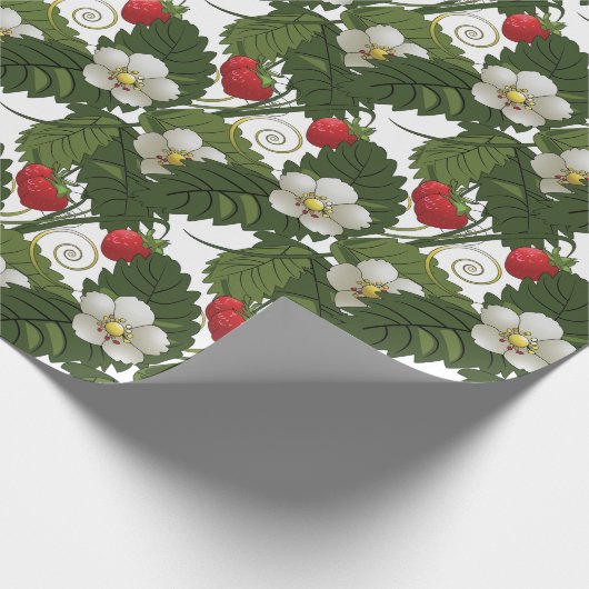 Rote Erdbeeren und Grüne Blätter Geschenkpapier (Ecke)