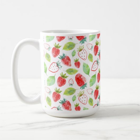 Rote Erdbeeren und grüne Blätter Kaffee Kaffeetasse (Links)