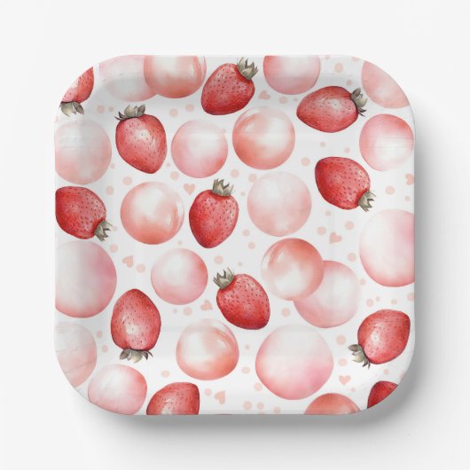 Rote Erdbeeren und rosa Balloons Elegant Niedlich Pappteller (Vorderseite)