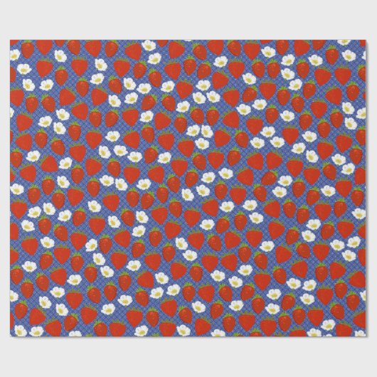 Rote Erdbeeren und Weiße Blume Geschenkpapier (Flach)