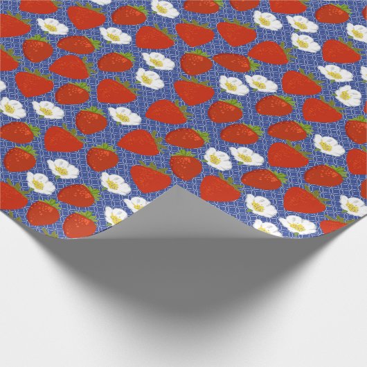 Rote Erdbeeren und Weiße Blume Geschenkpapier (Ecke)
