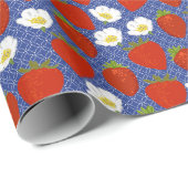 Rote Erdbeeren und Weiße Blume Geschenkpapier (Rolleneckpunkt)