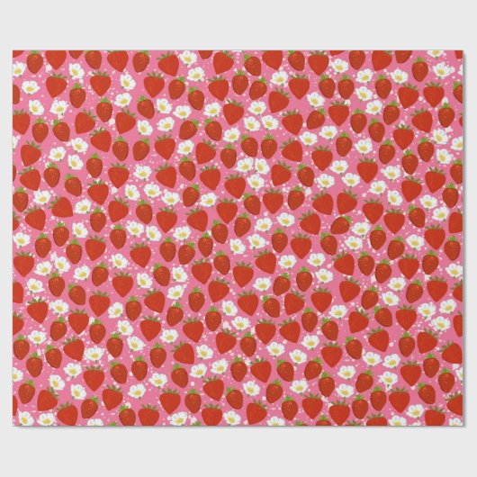Rote Erdbeeren und weiße Blume Rosa und Weiß Geschenkpapier (Flach)