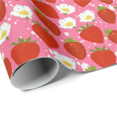 Rote Erdbeeren und weiße Blume Rosa und Weiß Geschenkpapier (Rolleneckpunkt)