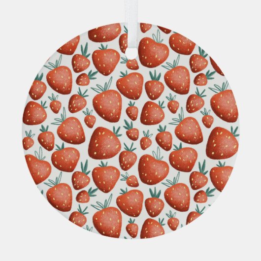 Rote Erdbeeren weißer Hintergrund Nahtlos Ornament Aus Glas (Rückseite)