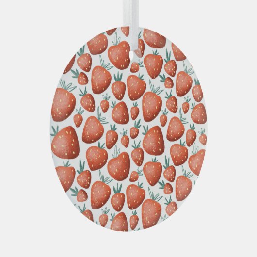Rote Erdbeeren weißer Hintergrund Nahtlos Ornament Aus Glas (Vorderseite Rechts)