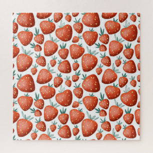 Rote Erdbeeren weißer Hintergrund Nahtlos Puzzle
