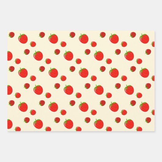 Rote Erdbeermuster auf hellrosa Geschenkpapier Set (Vorderseite 2)