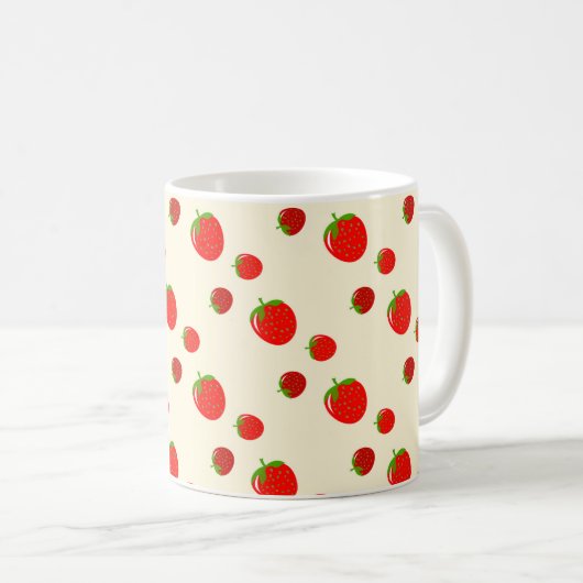 Rote Erdbeermuster auf hellrosa Kaffeetasse (VorderseiteRechts)