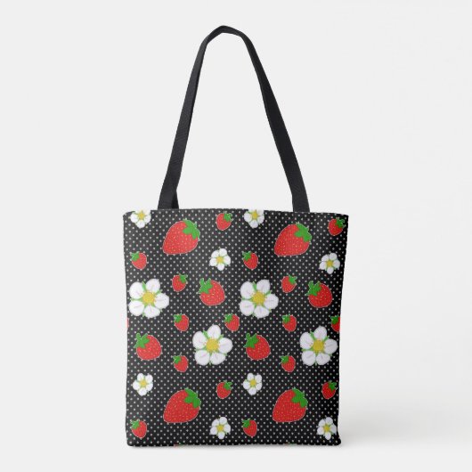 Rote Erdbeerpunkte im Schwarzen Tasche (Rückseite)