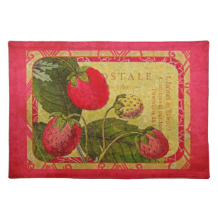 Rote ErdbeerVintage französische Frucht-Postkarte Stofftischset