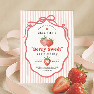 Rote Errötende Erdbeere Berry Sweet 1. Geburtstag Einladung