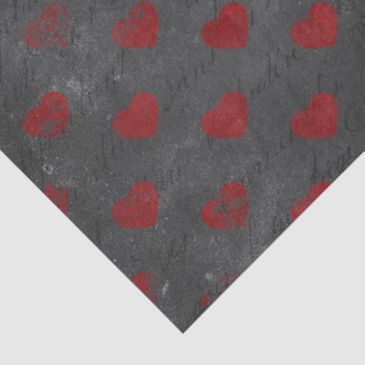 Rote erschütterte Herzen auf Gray Decoupage Seidenpapier (Detail)