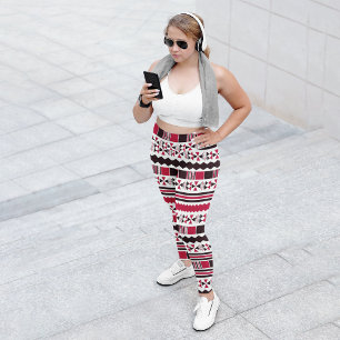 Rote ethnische Azteken Capri Leggings