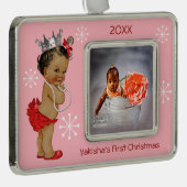 Rote ethnische Prinzessin Baby First Christmas Rahmen-Ornament Silber (Rechts)