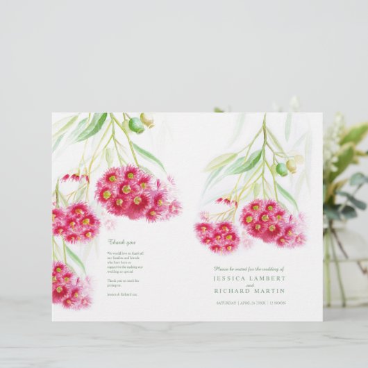 Rote Eukalyptus-Blume Hochzeitsprogramm (Stehend Vorderseite)