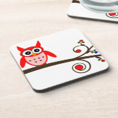 Rote Eule auf Kirschbaum Getränkeuntersetzer (Linke Seite)