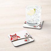 Rote Eule auf Kirschbaum Getränkeuntersetzer (Rechte Seite)