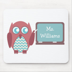Rote Eulen-blauer Zickzack Lehrer an der Tafel Mousepad