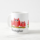 Rote Eulen Design personalisiert Kaffeetasse (Vorderseite Links)