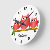 Rote Eulen Design Personalisiert Runde Wanduhr (Winkel)
