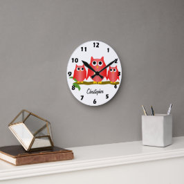 Rote Eulen Design Personalisiert Runde Wanduhr