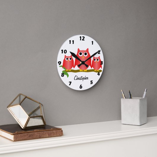 Rote Eulen Design Personalisiert Runde Wanduhr (Büro)