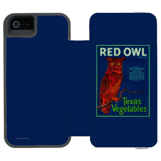 Rote Eulen-Gemüseaufkleber Incipio iPhone Geldbeutel-Hülle (Folio Geöffnet)