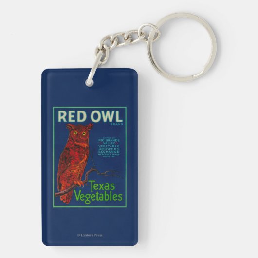 Rote Eulen-Gemüseaufkleber Schlüsselanhänger (Rückseite)