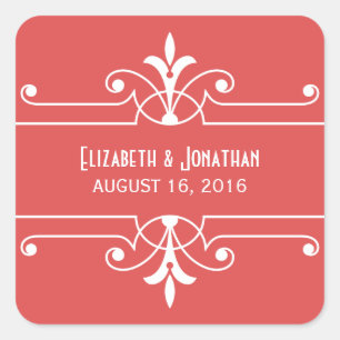 Rote Extravagante Ornamentale Hochzeitsticker Quadratischer Aufkleber