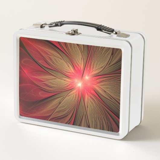 Rote fancy-fraktale Blume Metall Brotdose (Vorderseite)
