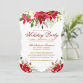 Rote Farbe der Flora Holiday Party Poinsettia Einladung (Stehend Vorderseite)