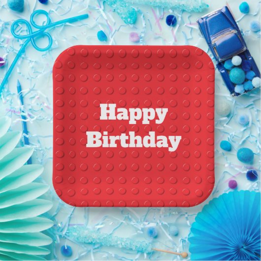 Rote farbige Kindergeburtstag Gebäude Blocks Pappteller (Party)