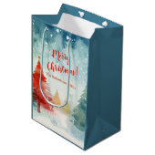 Rote farbige Pinienbäume Mittlere Geschenktüte (Vorderseite Schrägansicht)