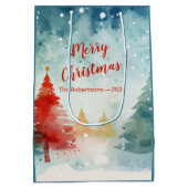 Rote farbige Pinienbäume Mittlere Geschenktüte (Rückseite)