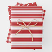 Rote Farbmuster Streifen Gingham Polka Dot Geschenkpapier Set (Beispiel)