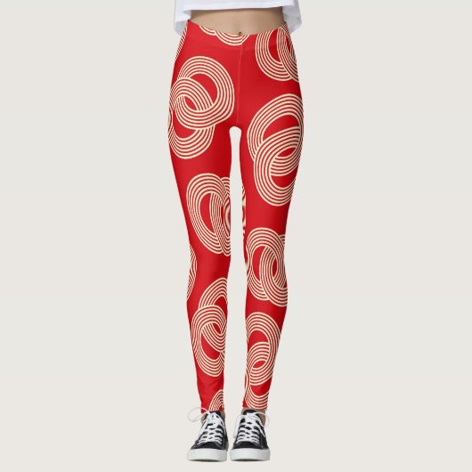 Rote Farbtöne, gerochene Streifen. Leggings (Vorderseite)