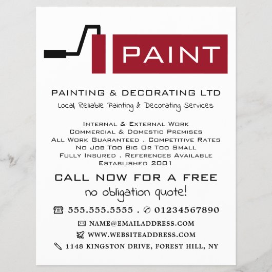 Rote Farbwalze, Maler und Dekoratorwerbung Flyer (Vorne)