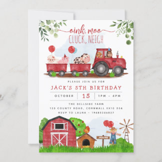 Rote Farm Barnyard Tiere zum Geburtstag Einladung