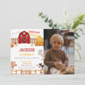 Rote Farm Geburtstagseinladungen mit Foto Einladung (Stehend Vorderseite)