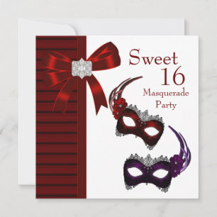Rote Feder Masken Sweet 16 Maskenball Einladung
