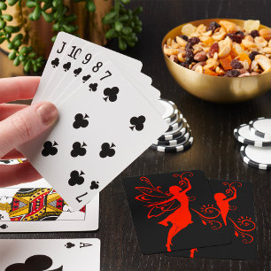 Rote Fee Silhouette Elegante geflügelte Fantasie Spielkarten