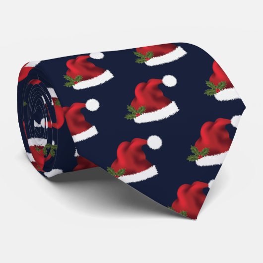 Rote festliche Weihnachtsmannmütze auf blauem Must Krawatte (Gerollt)
