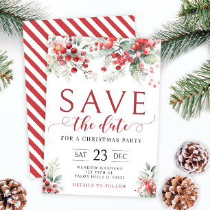 Rote festliche Winterbeeren Save The Date Weihnach Einladung
