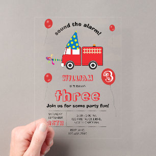 Rote Feuerwehr Kinder Feuerwehrmann Geburtstagsfei Acryleinladungen