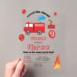 Rote Feuerwehr Kinder Feuerwehrmann Geburtstagsfei Acryleinladungen