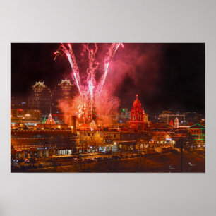 Rote Feuerwerke über dem Plaza, Kansas City Poster