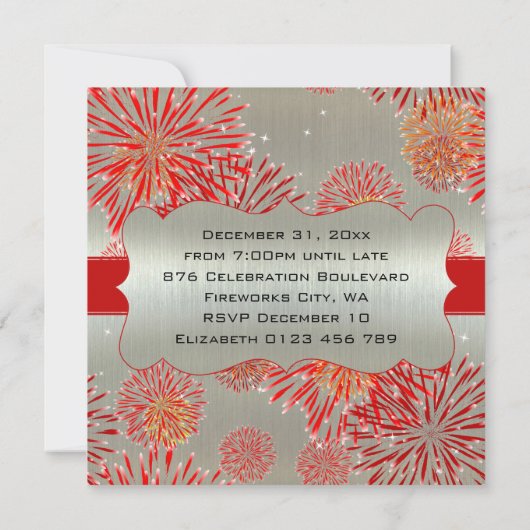 Rote Feuerwerke zum Silver Silver Silver Silver Si Einladung (Rückseite)