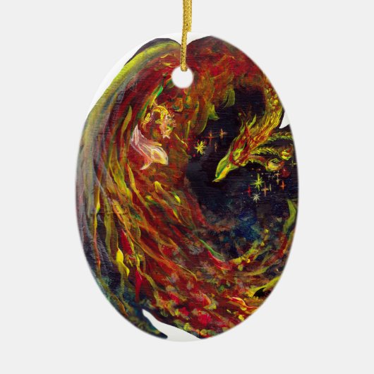 Rote Firebird Thunderbird Flammen Phoenix Pheonix Keramik Ornament (Vorne)